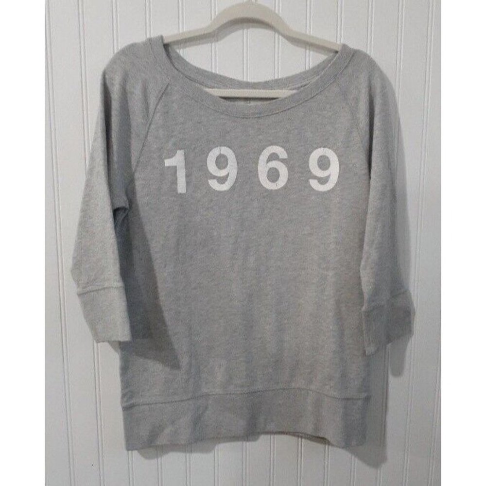 GAP Womens Small Gray "1969"‎ Graphic Oversized Sweatshirt 3/4 Sleeve